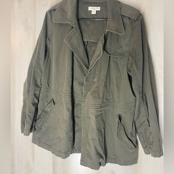 Coldwater Creek classic olive green‎ open front utility jacket, size 16 - Picture 1 of 11